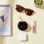 Black Fluffy Ball Keychain With Gold Chain