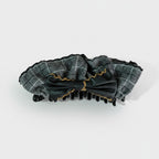 Plaid Hair Claw With Gold Chain Bow