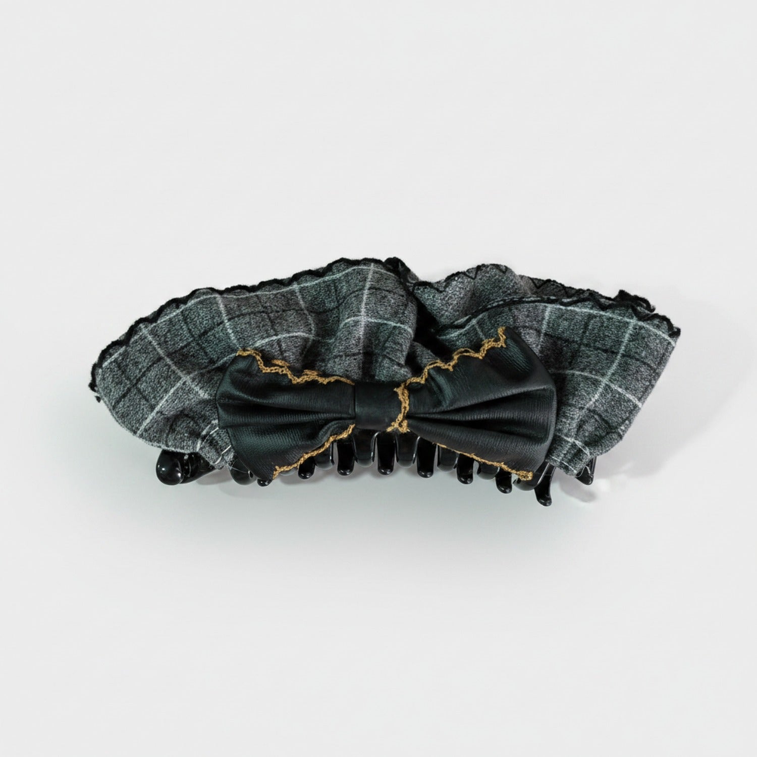 Plaid Hair Claw With Gold Chain Bow