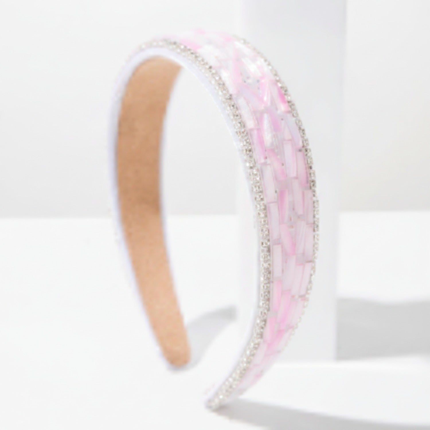 Rhinestone Padded Headband With Light Blue Plaid Print