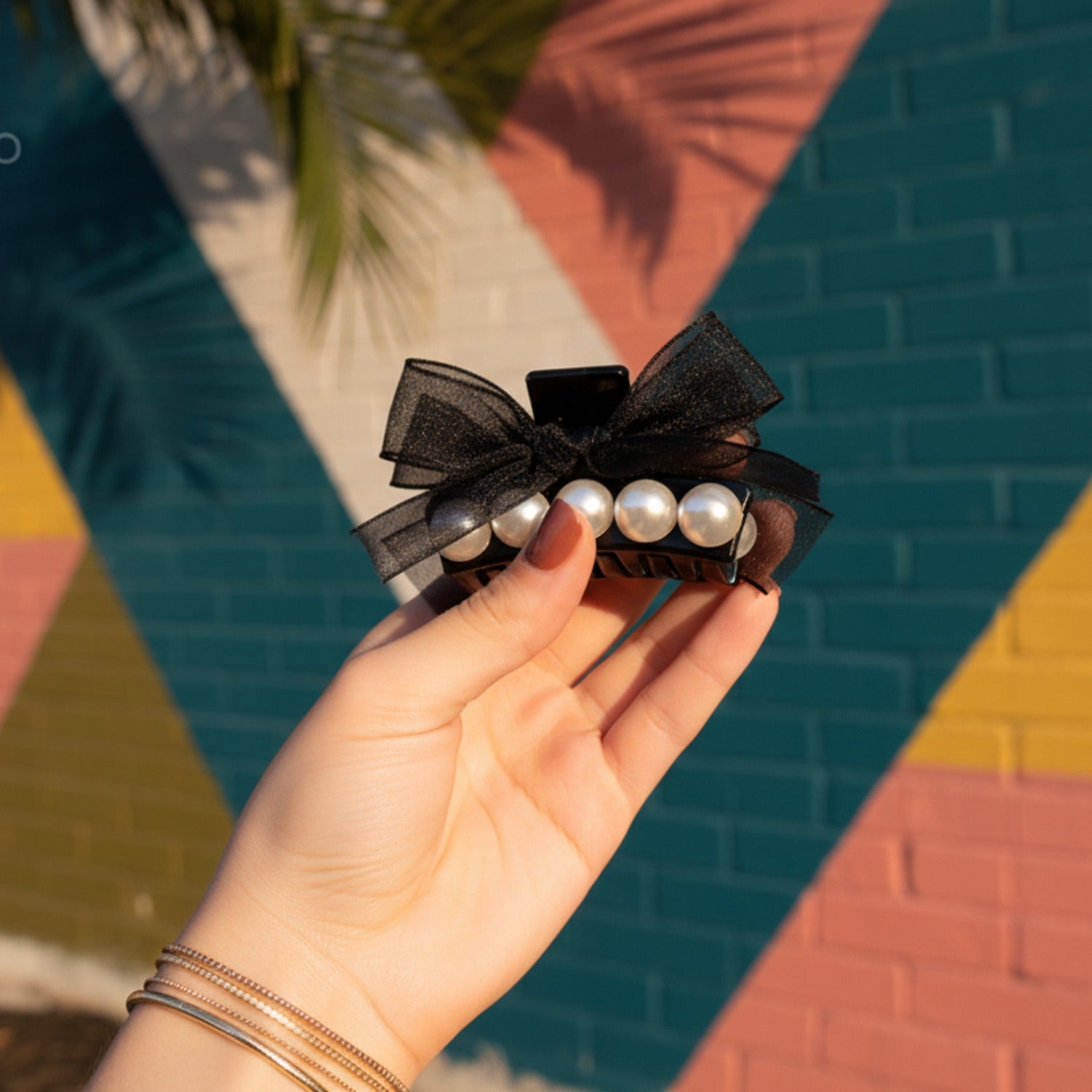 Black Pearl Bow Hair Claw Clip