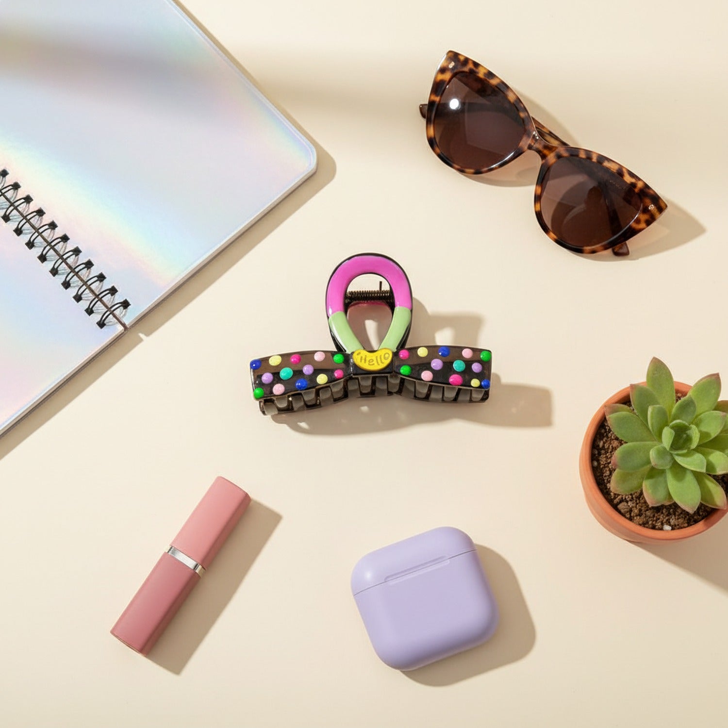 Colorful Beaded Hair Claw Clip With Hello Charm