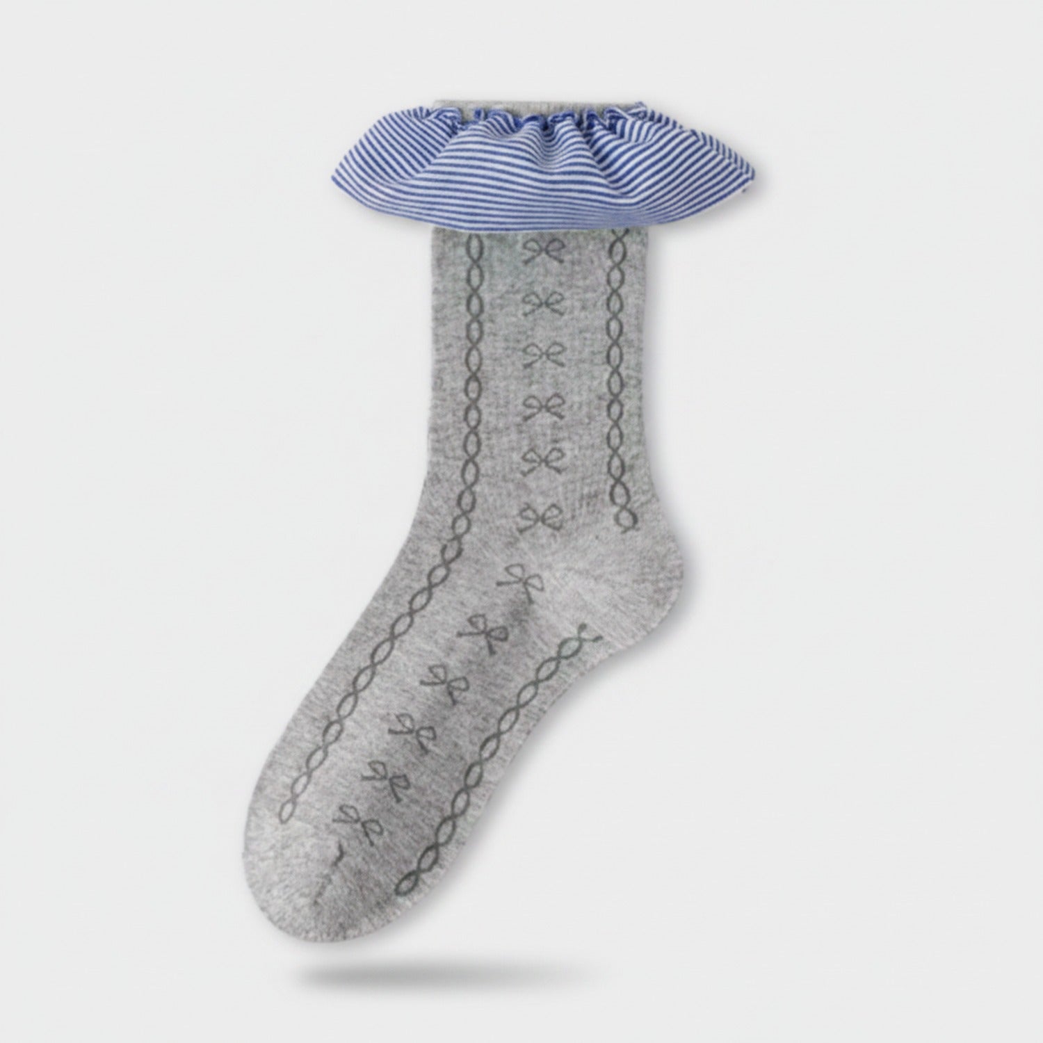 White Ribbed Crew Socks With Plaid Ruffle Cuff