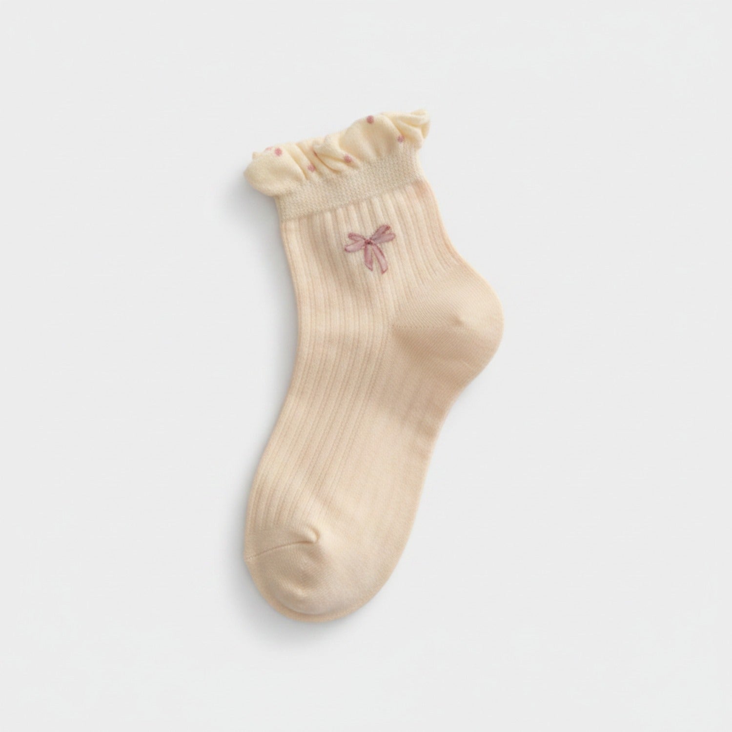 Cream Ribbed Ruffle Bow Socks