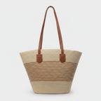Straw Tote Bag With Leather Handles