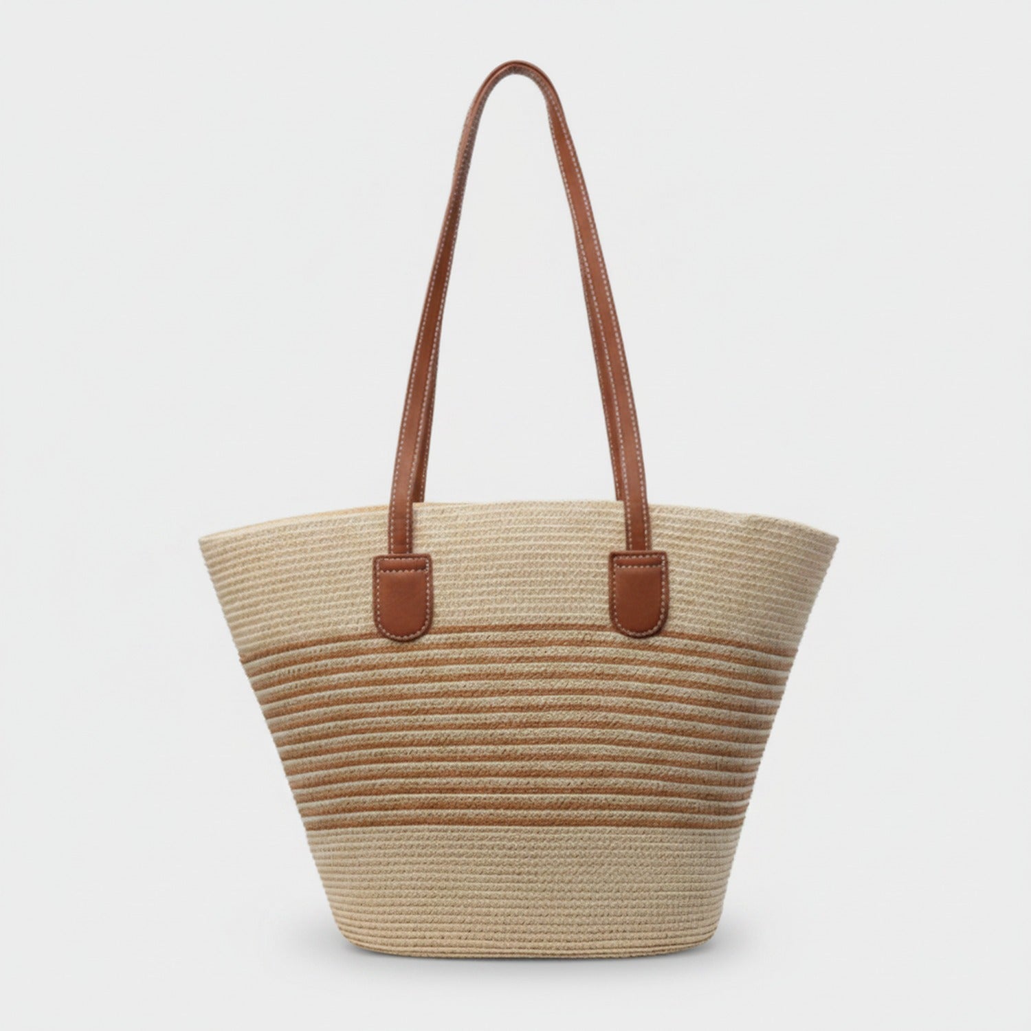 Straw Tote Bag With Leather Handles
