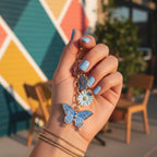 Blue Butterfly Daisy Flower Acrylic Keyring Charm
