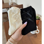 Cream Lace Ankle Socks With Bow