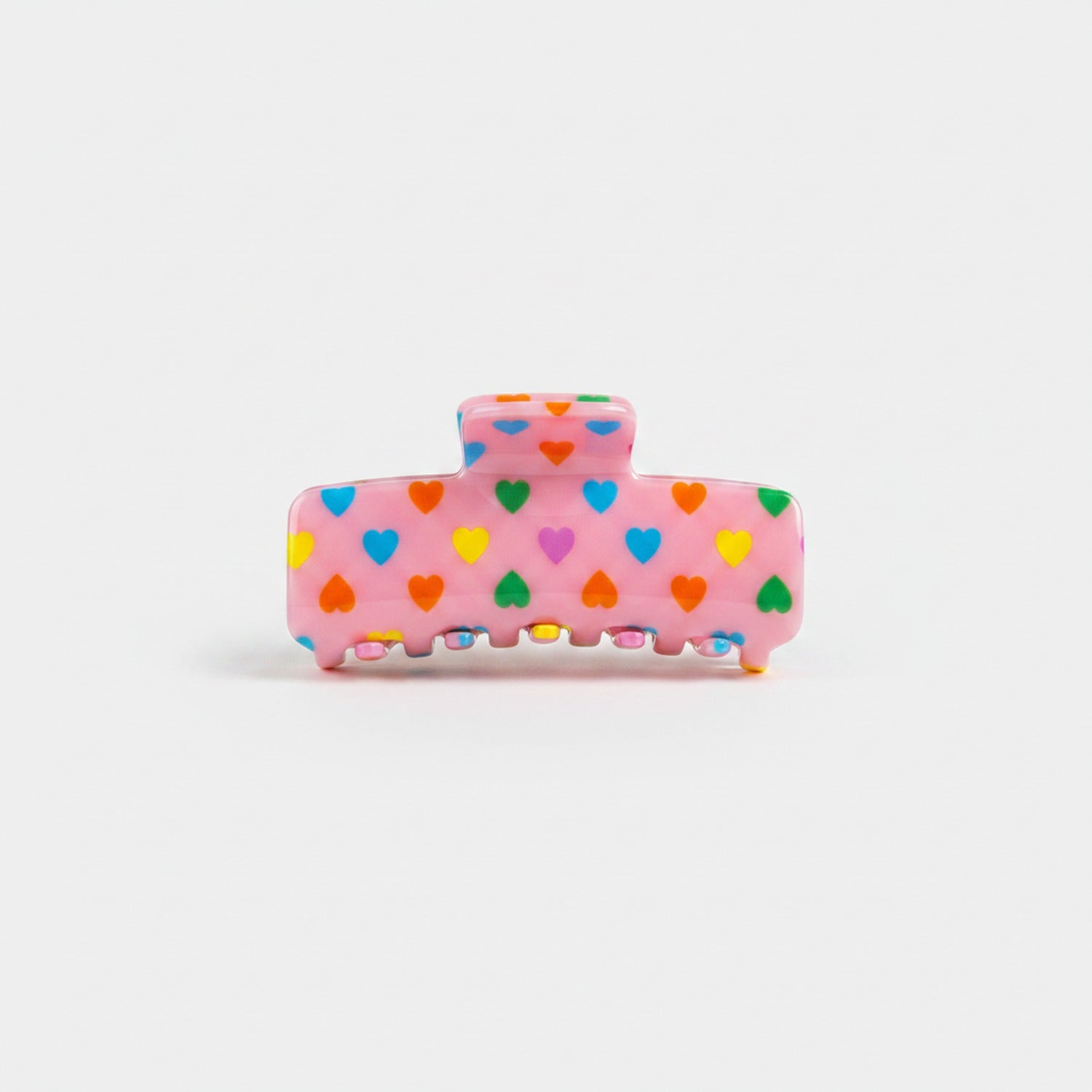 Pink Heart Claw Clip Rainbow Design
