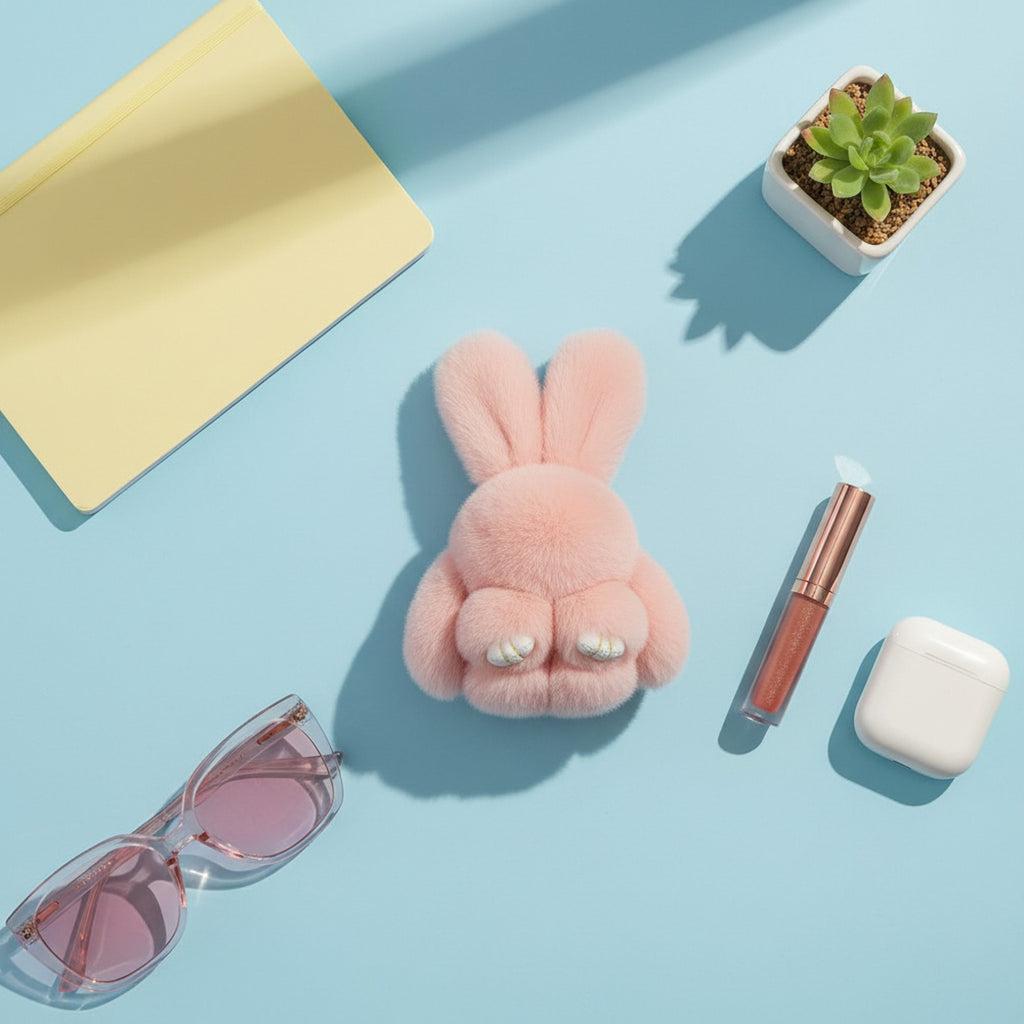 Fluffy Pink Bunny Paw Charm Keyring