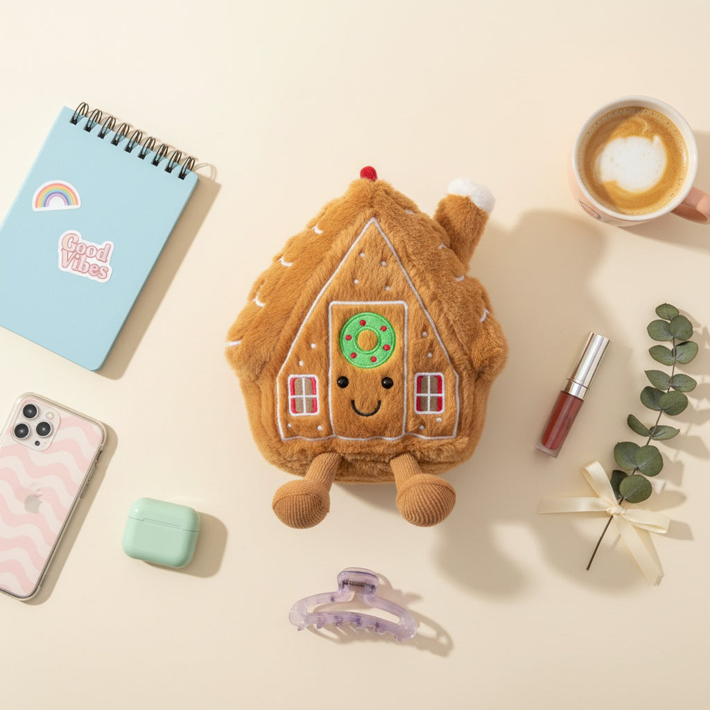 Gingerbread House Plush Toy with Wreath Detail