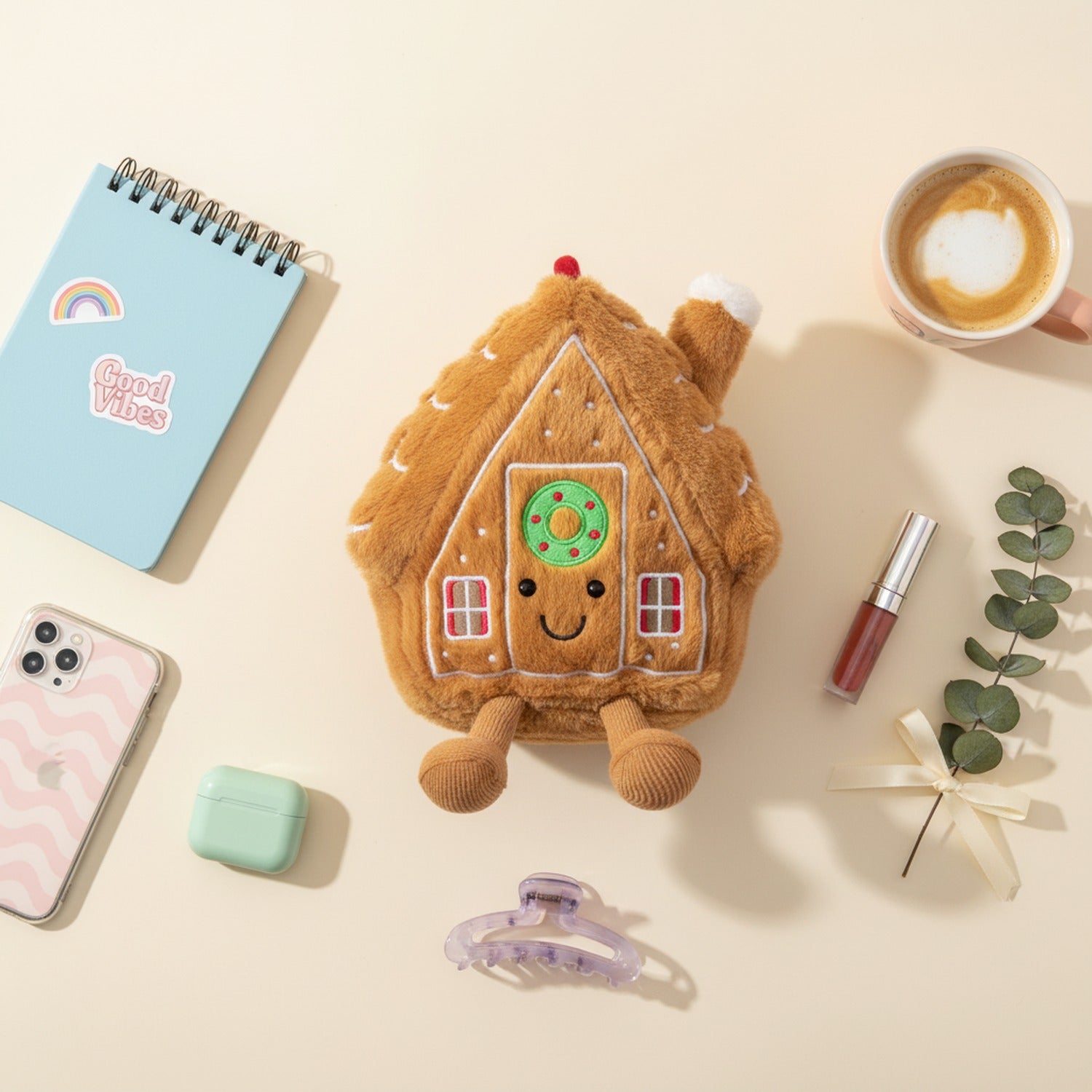 Gingerbread House Plush Toy with Wreath Detail
