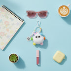 Fluffy White Pom Keyring With Colorful Beaded Chain