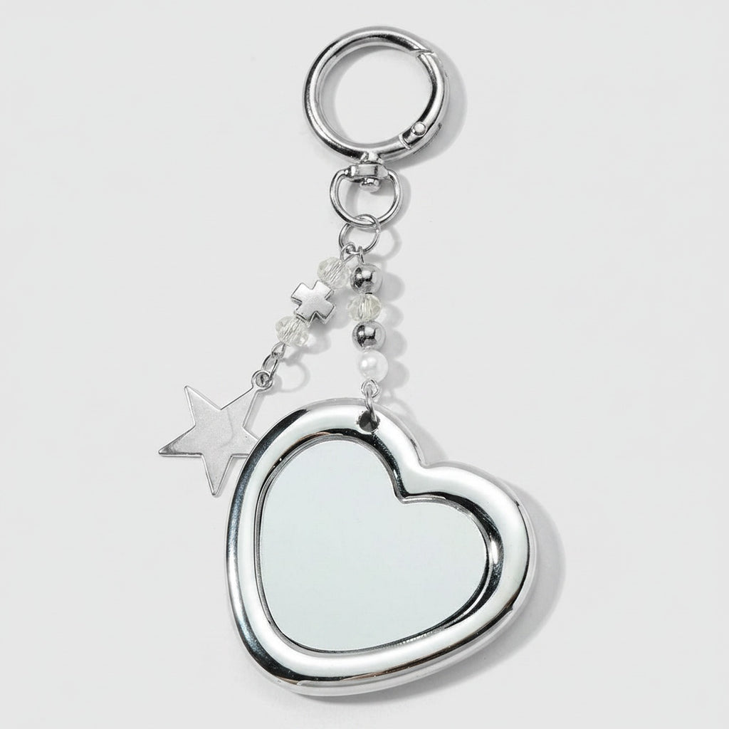 Silver Heart Keyring With Star Charm
