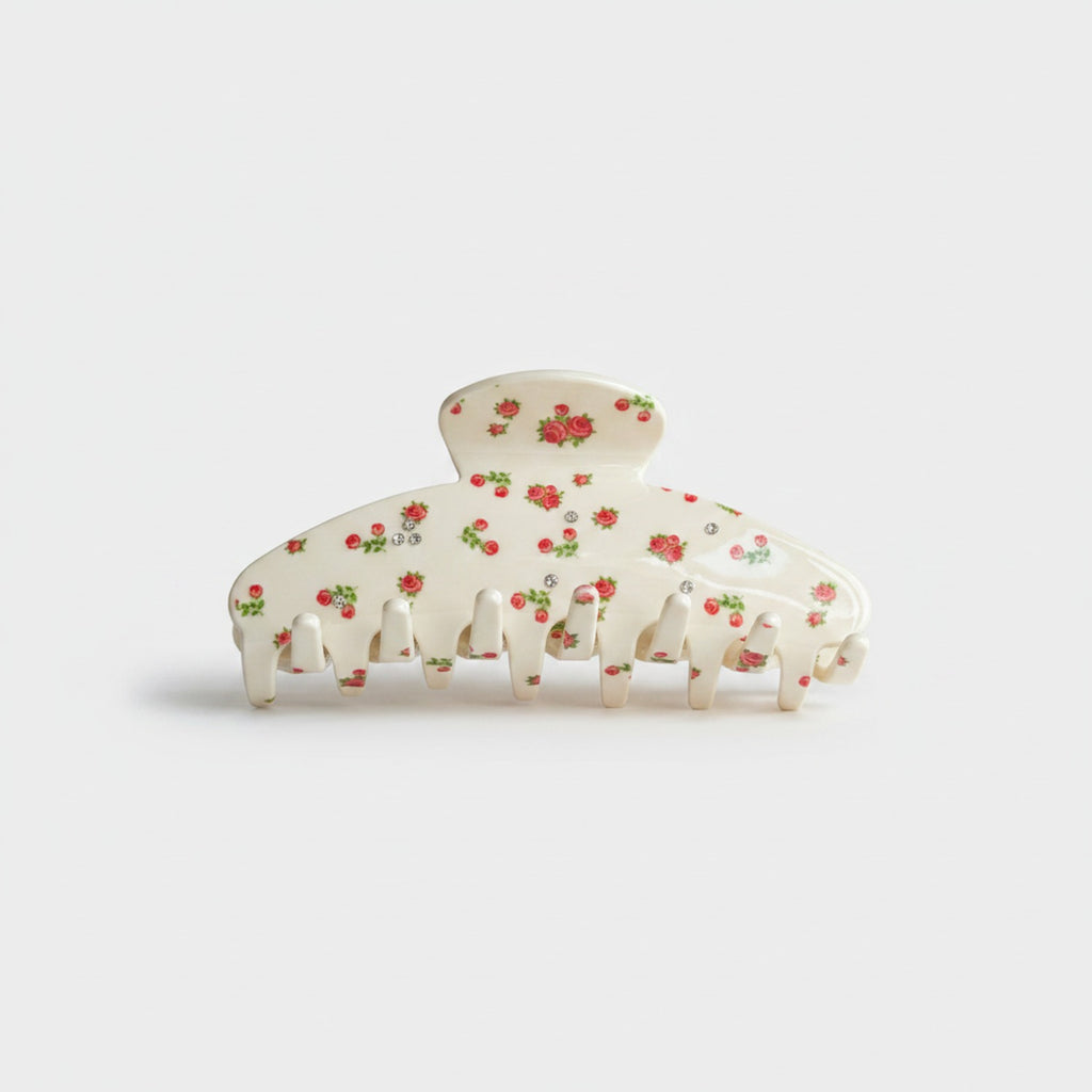 Floral Rose Cream Hair Claw Clip