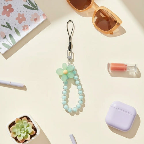 Beaded Flower Acrylic Keyring With Charm
