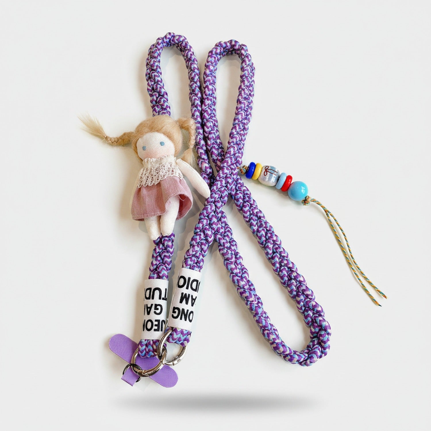 Purple Braided Rope Phone Charm With Doll