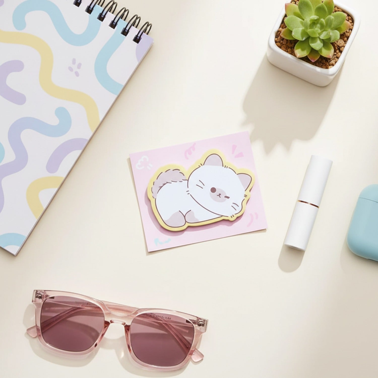 Cute Cat Kawaii Sticker Badge Yellow Border