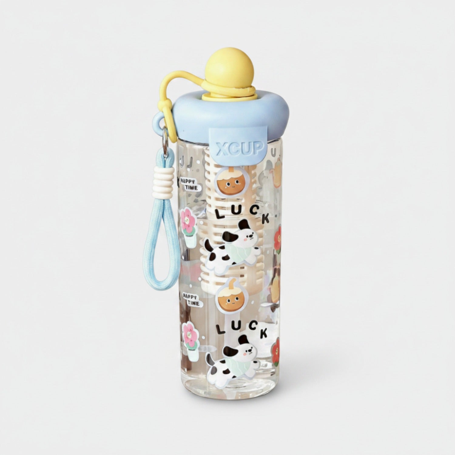 Happy Time Clear Water Bottle With Red Bow Handle