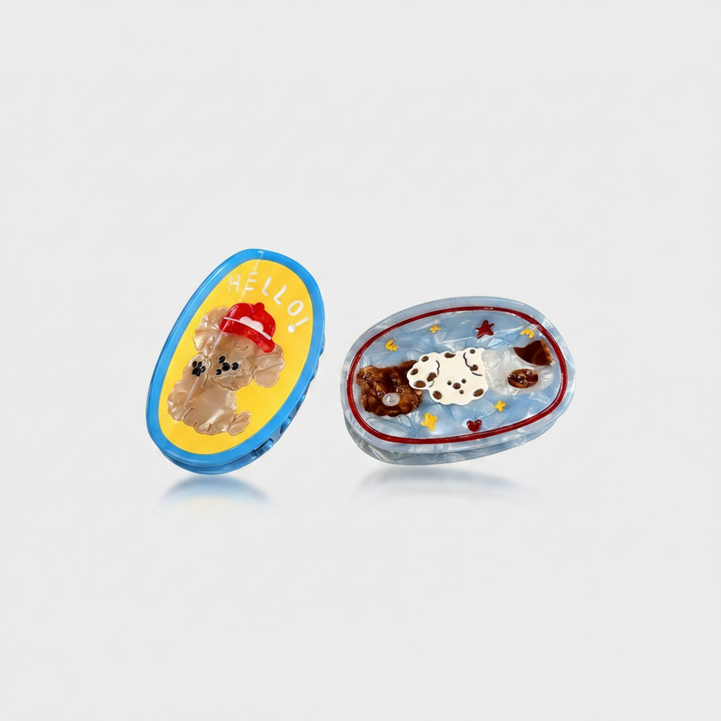 Blue Oval Hair Claw Clips With Cute Characters