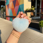 Beige Fuzzy Heart Pom Pom Keychain