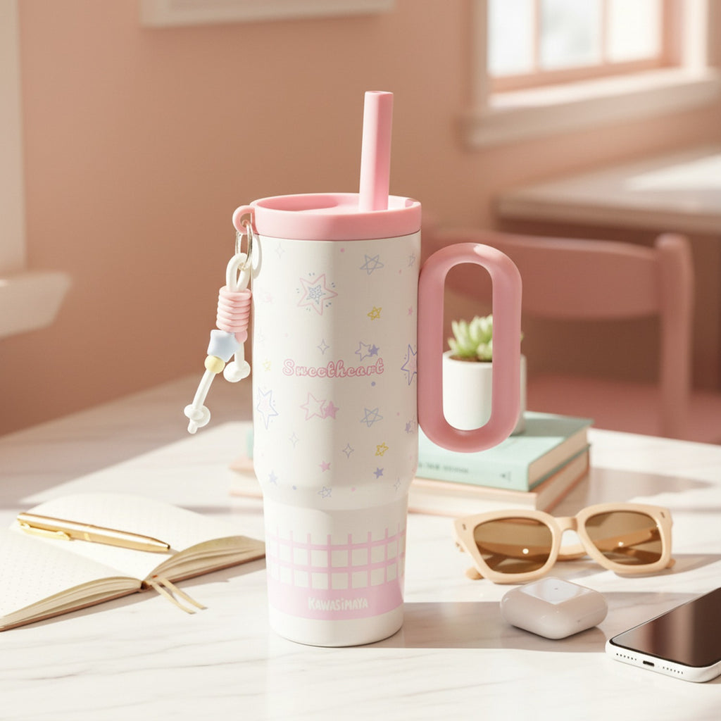 Pastel Pink Star Charm Tumbler With Handle