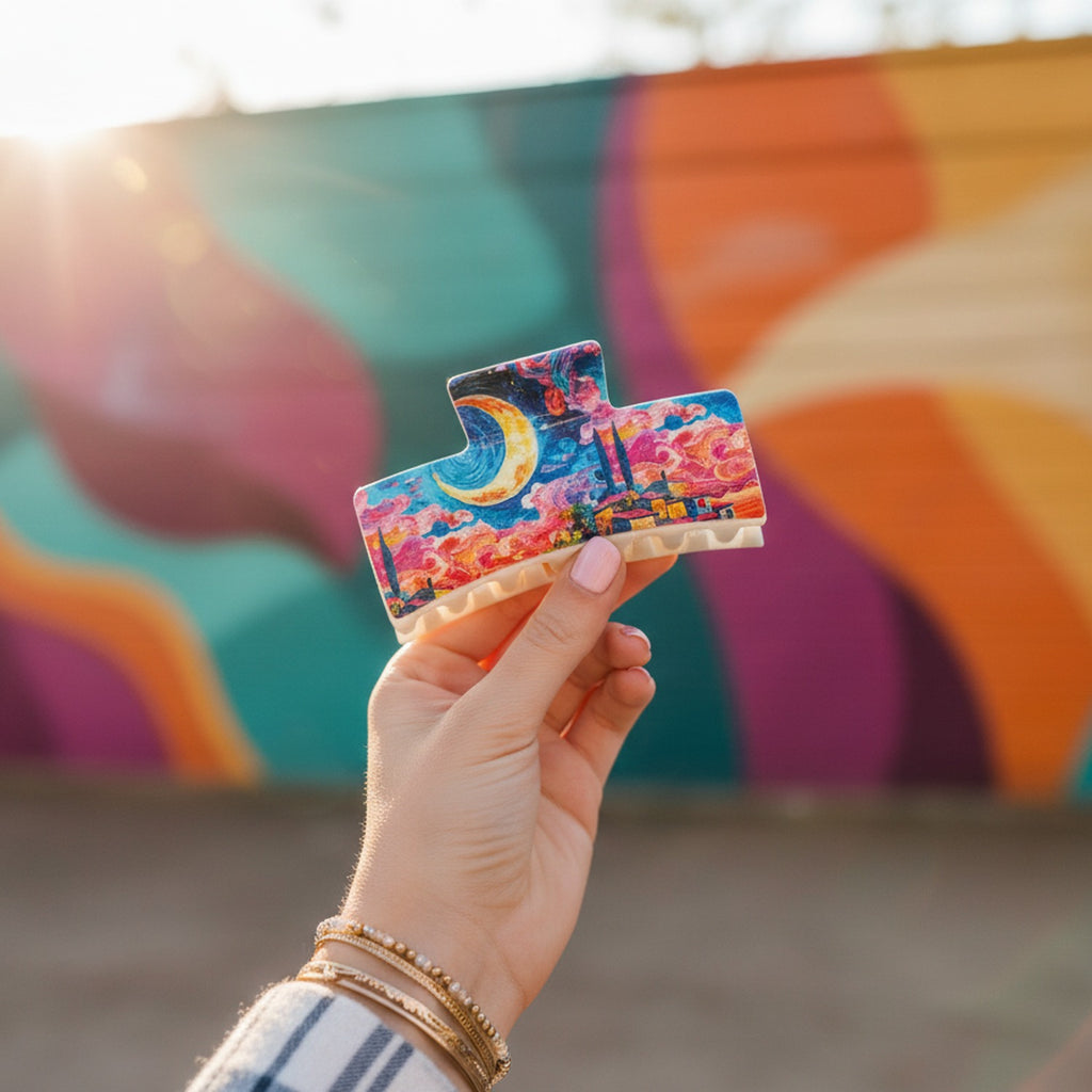 Colorful Sunset Boat Ocean Hair Claw Clip