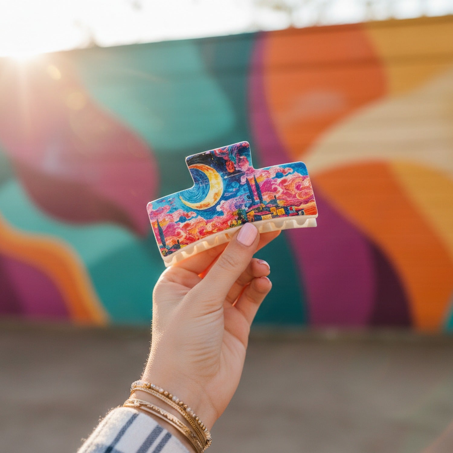 Colorful Sunset Boat Ocean Hair Claw Clip