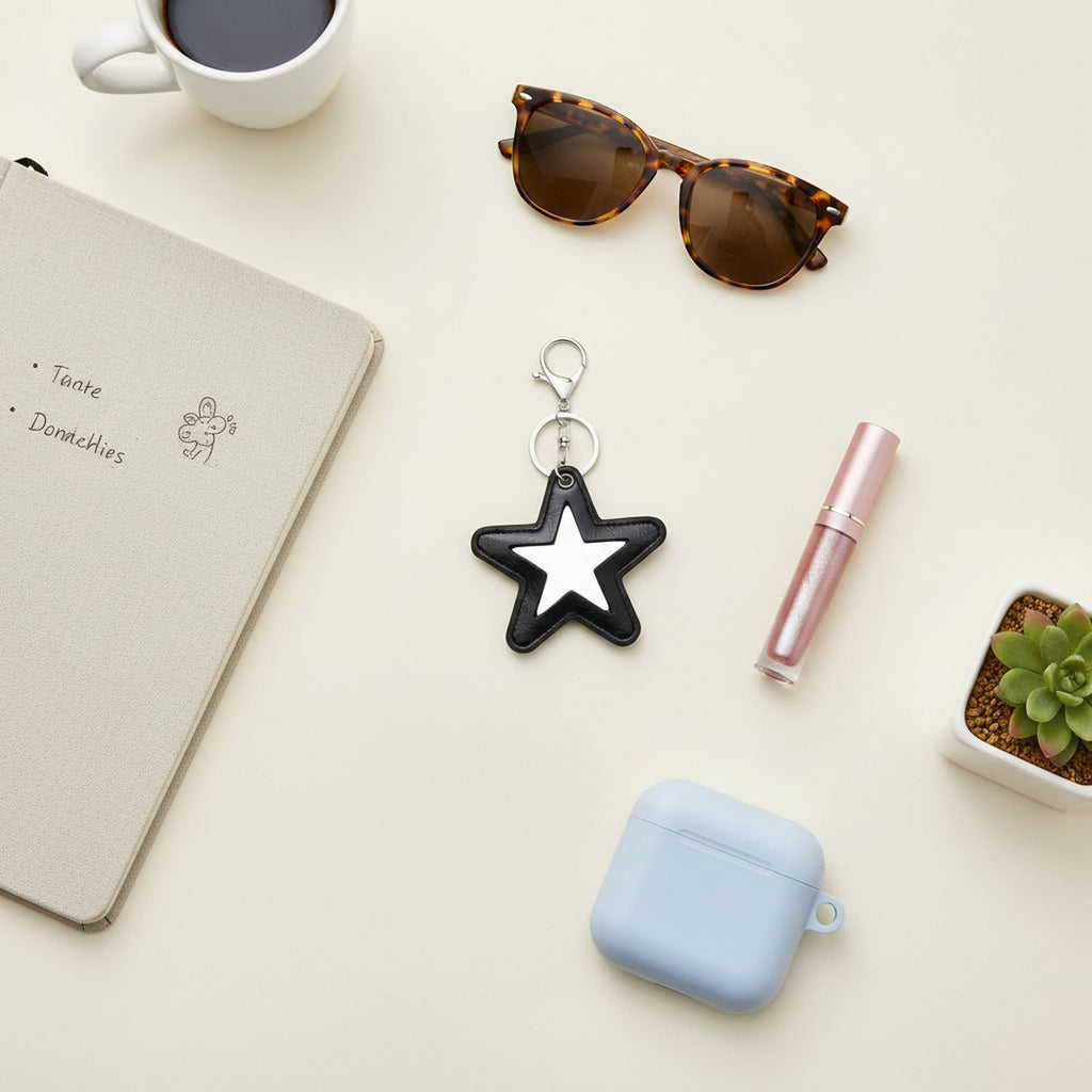 Black Star Cutout Leather Keychain Charm