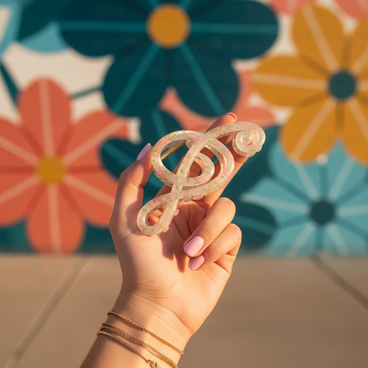 Floral Pink Twisted Hair Claw Clip