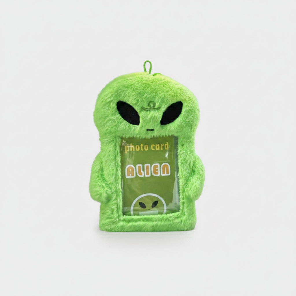 Lime Green Fuzzy Alien Photo Card Charm