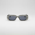 Black Rhinestone Rectangle Sunglasses With Fringe Detail