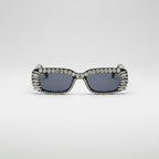 Black Rhinestone Rectangle Sunglasses With Fringe Detail