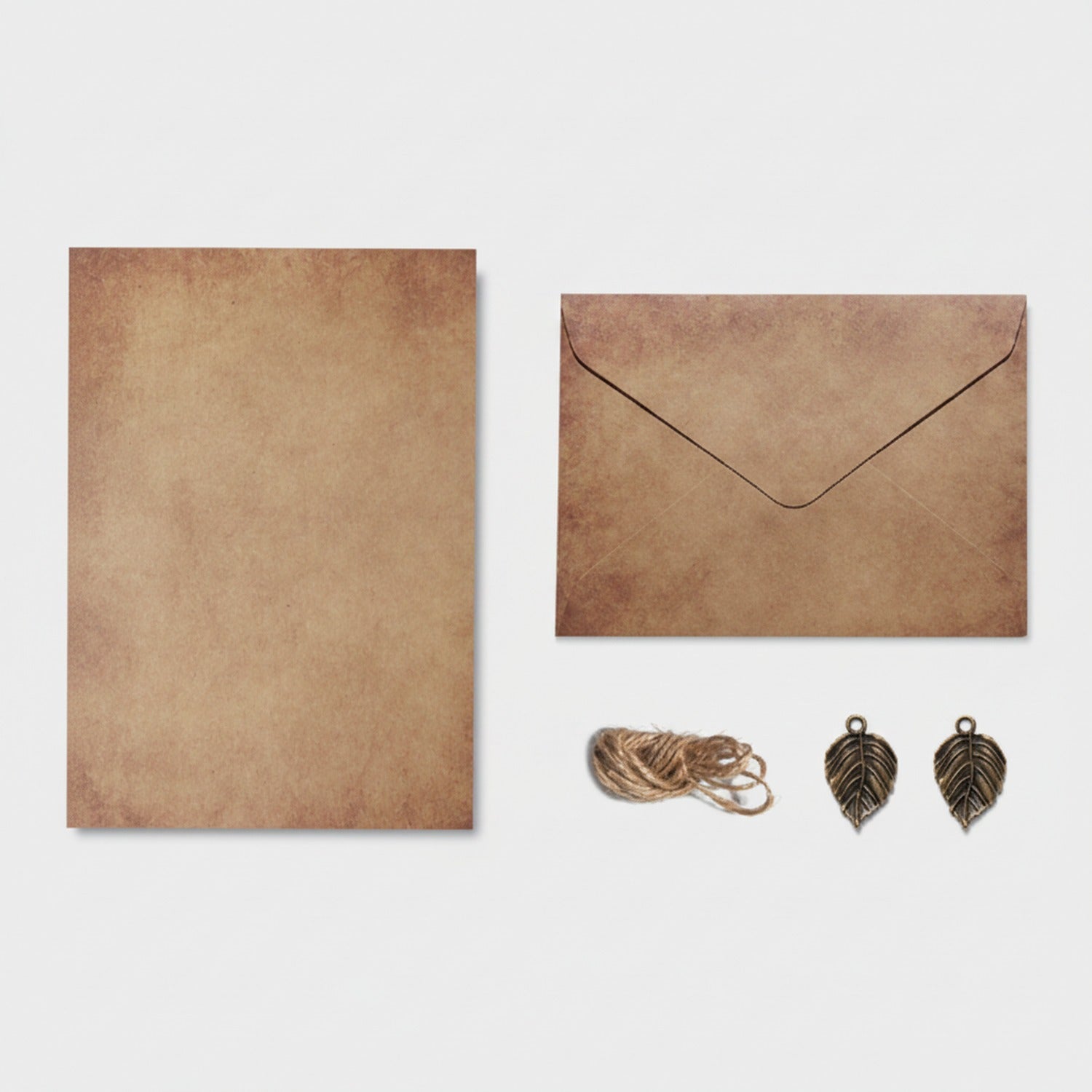 Vintage Kraft Paper Stationery Set With Leaf Charms