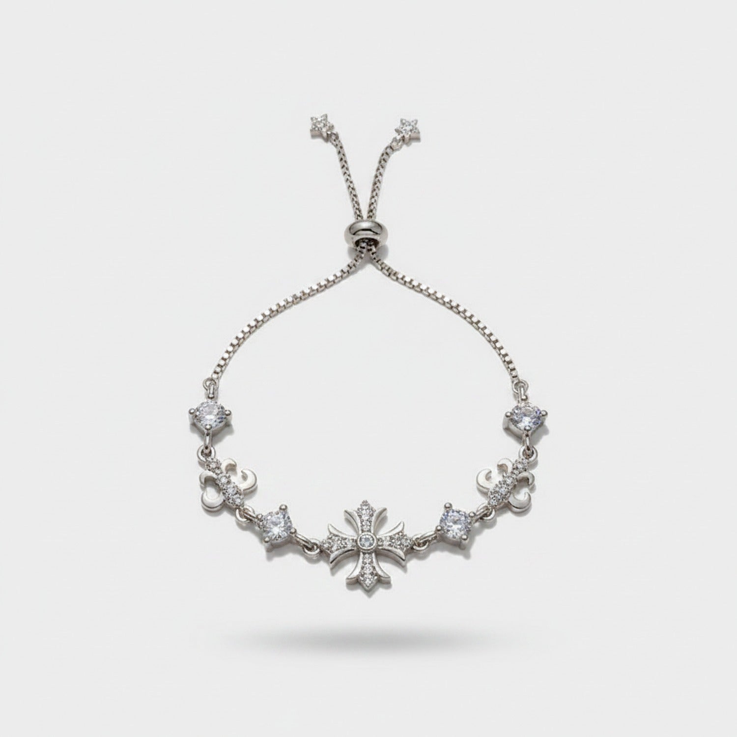 Gold Cross Charm Bracelet With Rhinestones