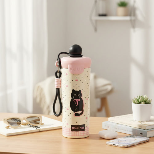 Black Cat Insulated Water Bottle With Charm