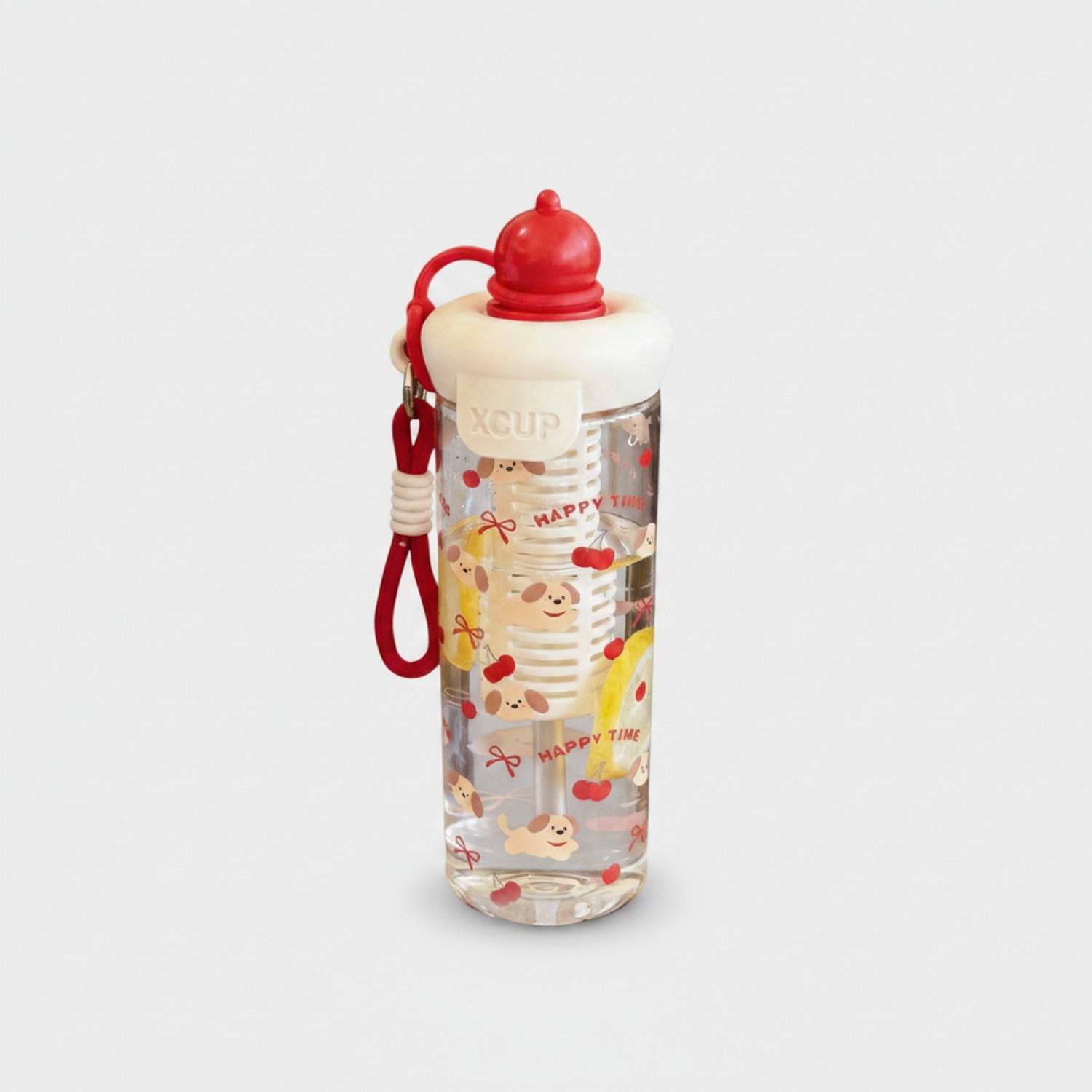 Happy Time Clear Water Bottle With Red Bow Handle