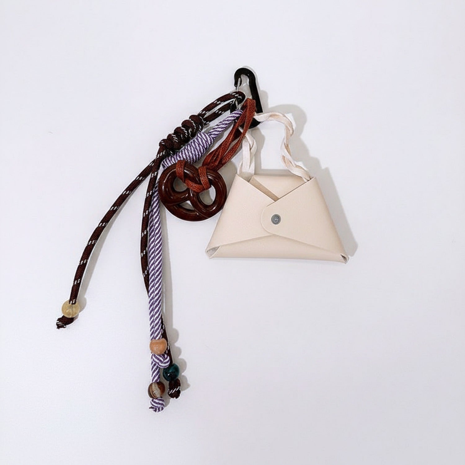Pink Acrylic Keyring With Braided Rope Charm