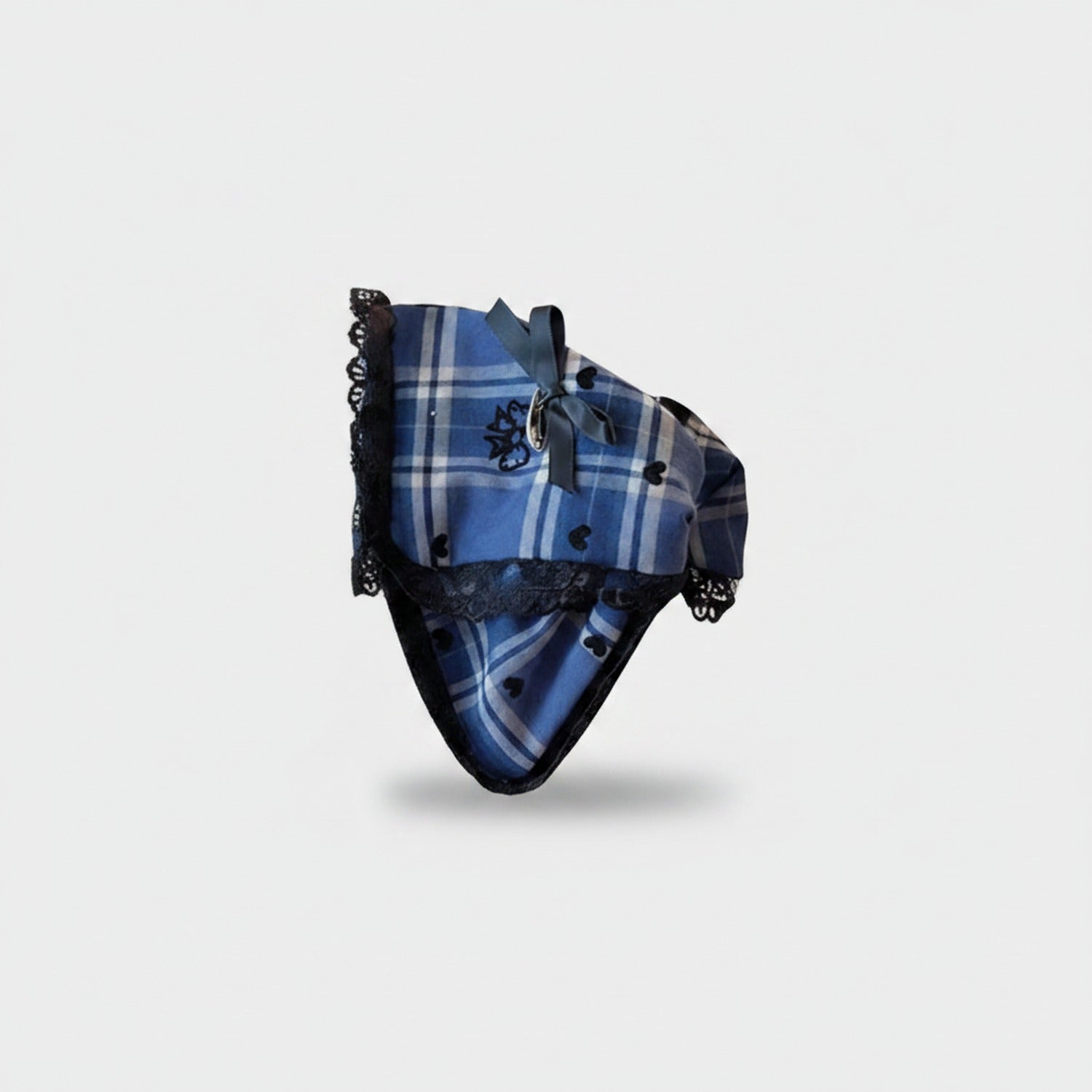 Blue Plaid Hair Claw With Black Lace Trim