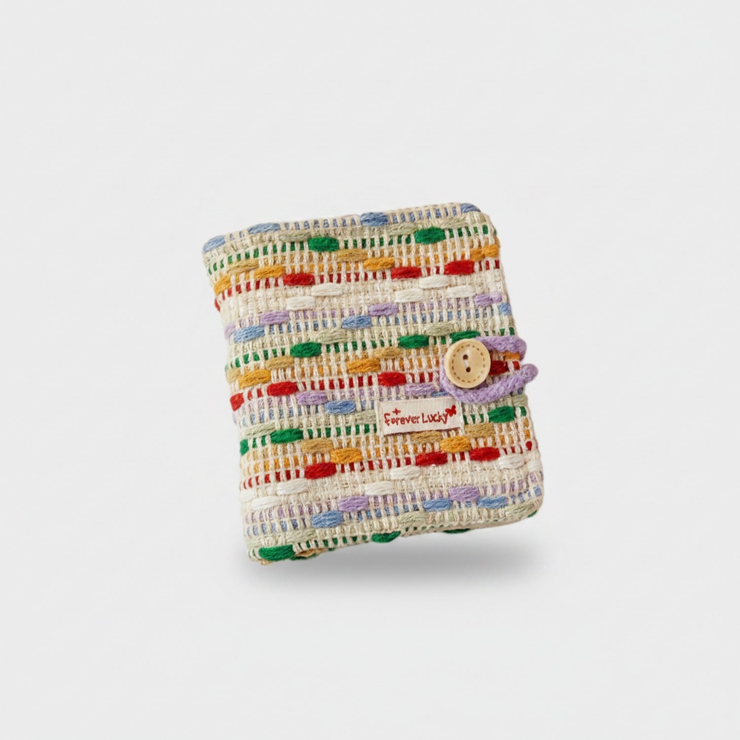 Pink & Yellow Tweed Quilted Square Notebook With Button Charm