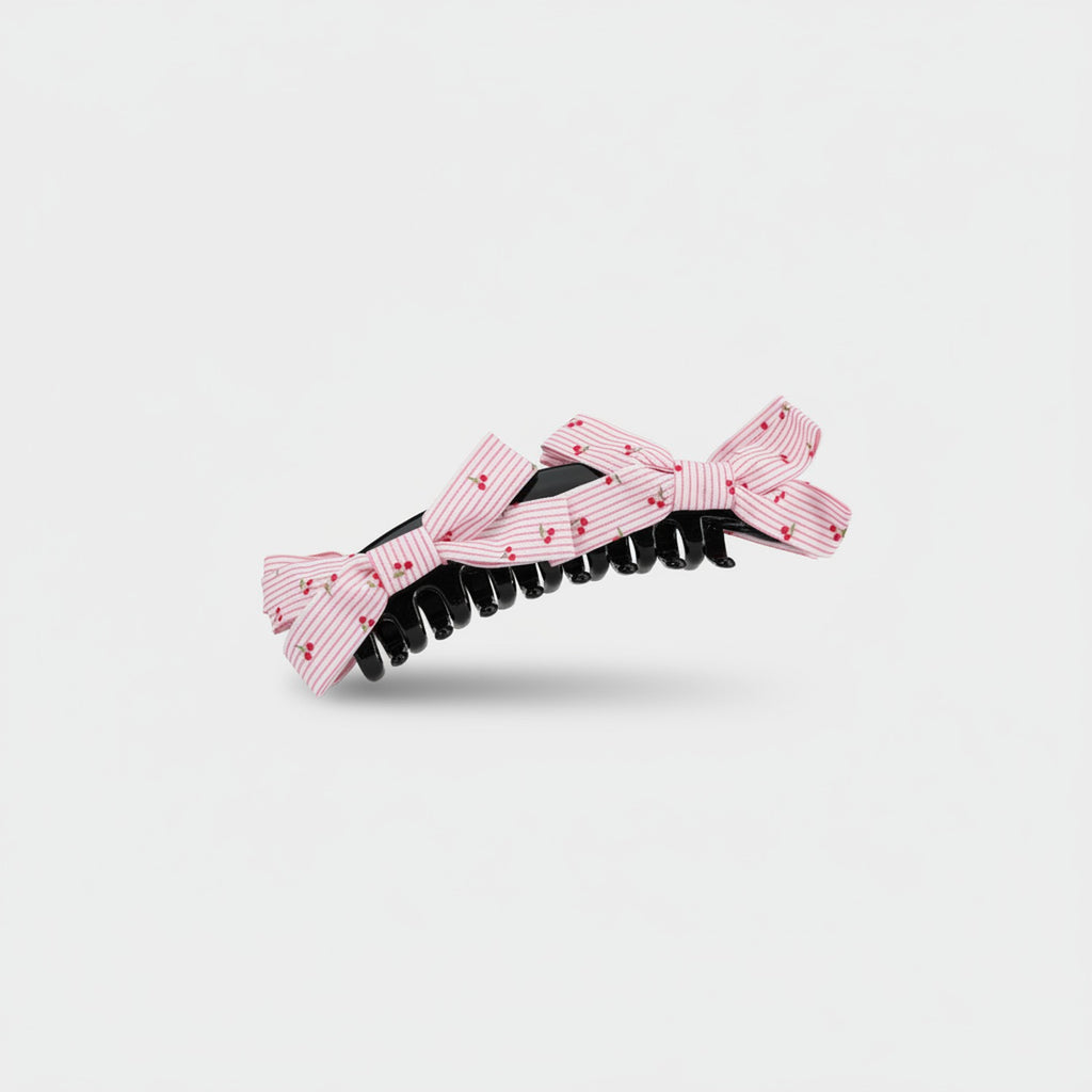 Pink Striped Cherry Hair Claw Clip