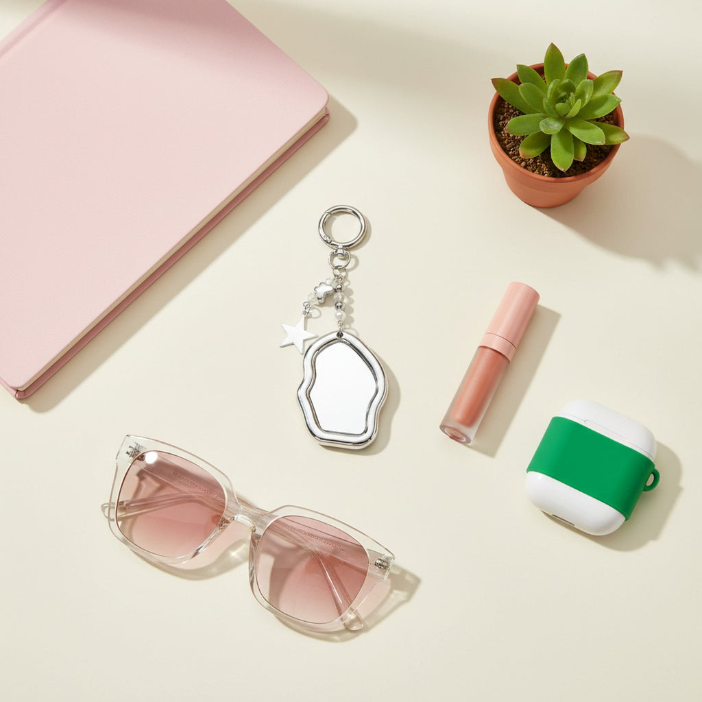 Cloud Mirror Acrylic Keyring With Star Charm