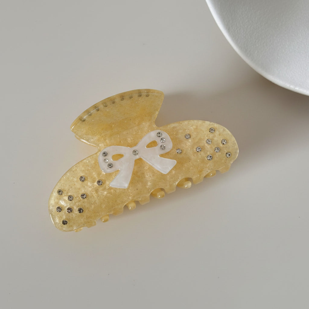 Gold Sparkle Hair Claw With White Bow