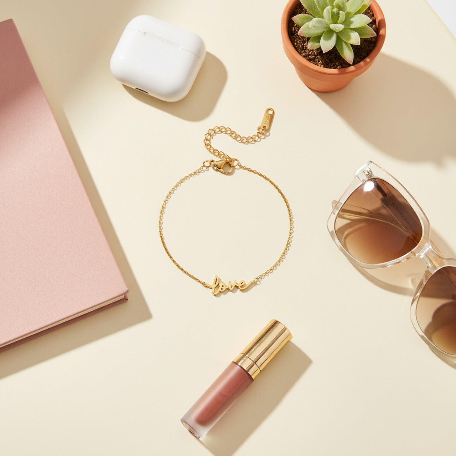 Gold Love Charm Chain Bracelet