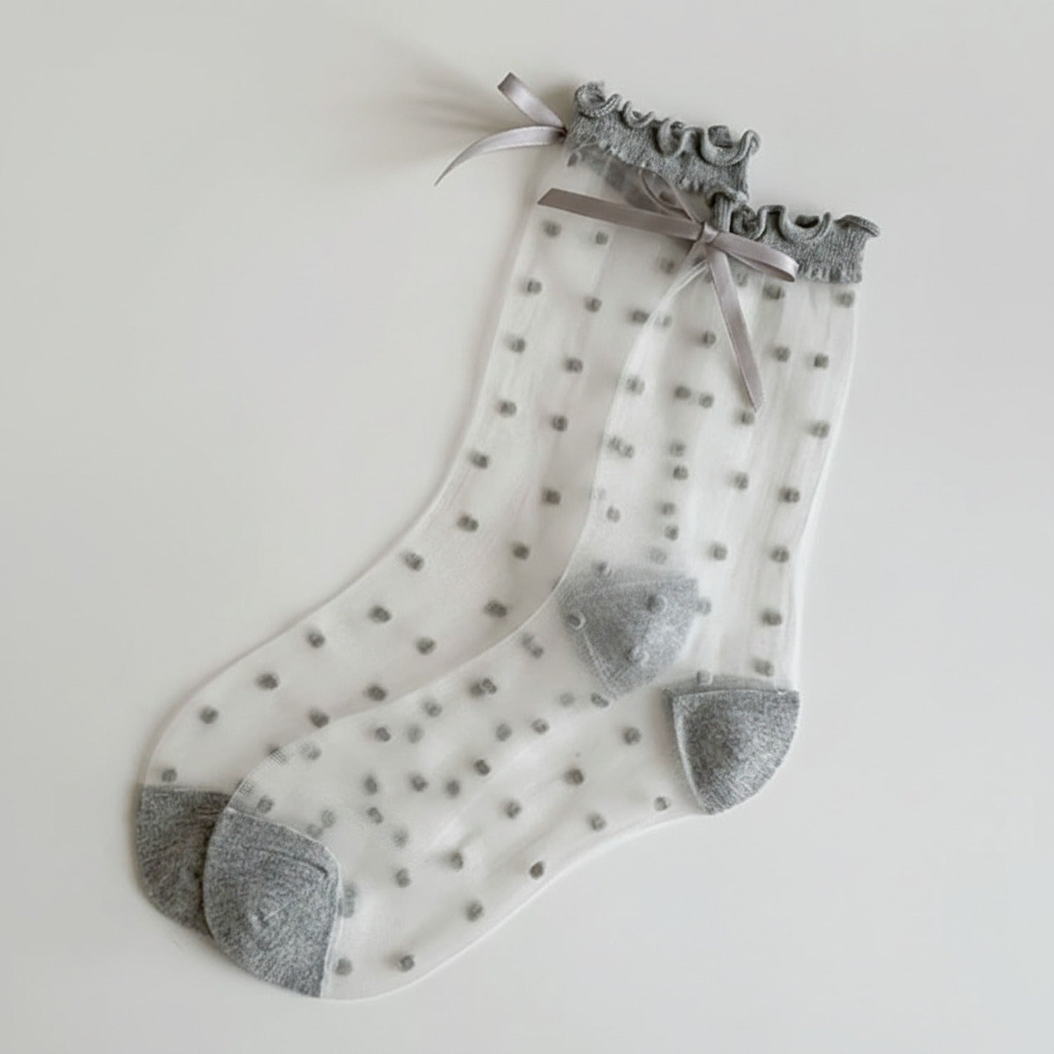 Sheer Black Polka Dot Crew Socks with Ruffle
