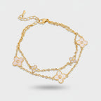 Gold Flower Charm Layered Chain Bracelet
