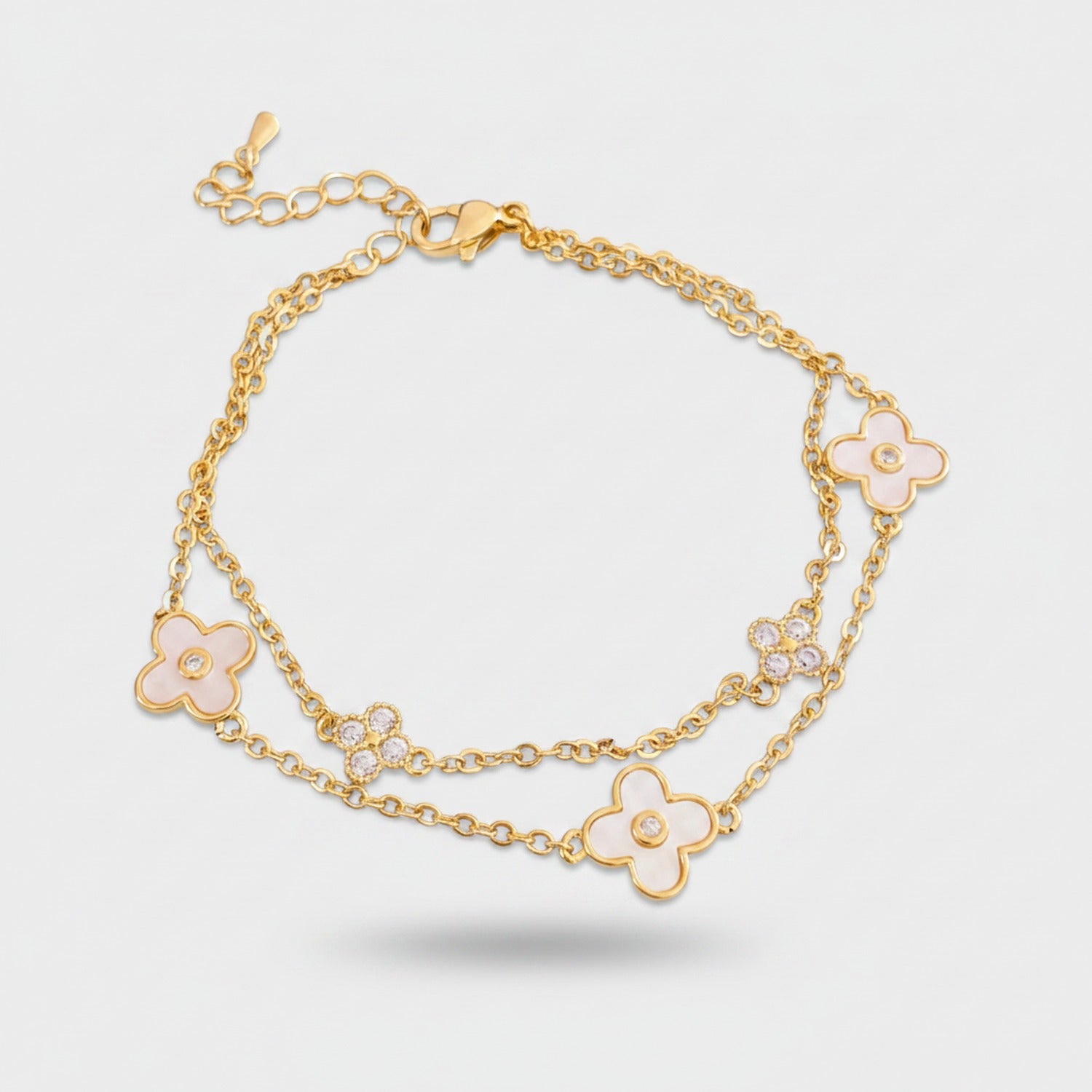 Gold Flower Charm Layered Chain Bracelet