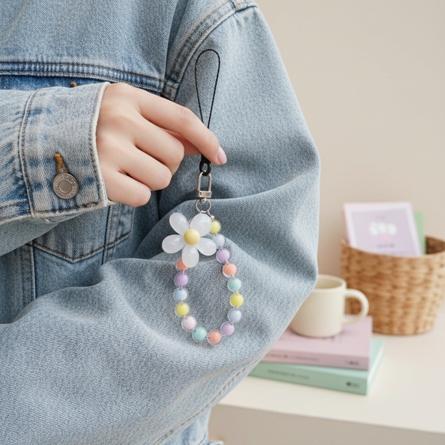 Pastel Beaded Flower Acrylic Keyring Charm