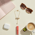 Bow Pearl Drop Chain Necklace Gold
