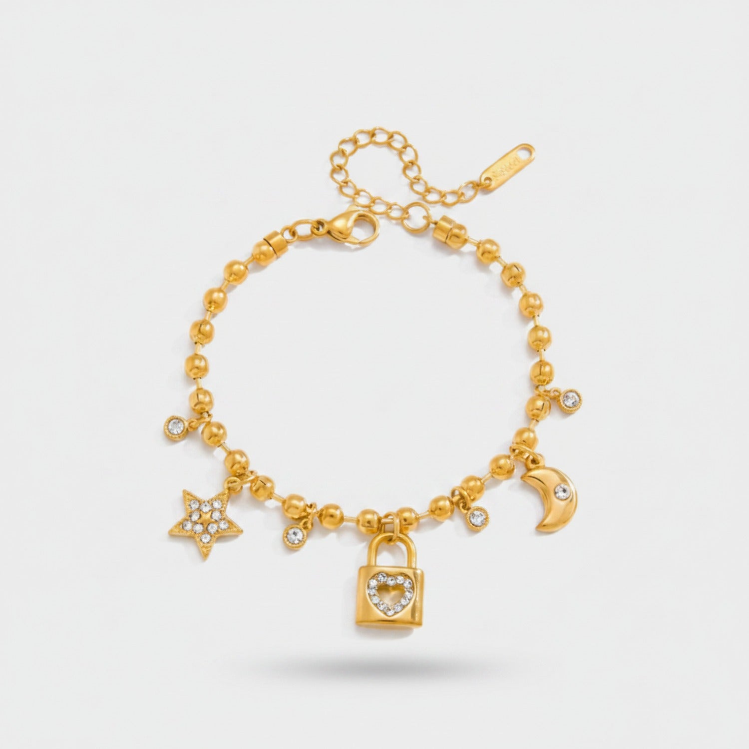 Gold Chain Charm Bracelet With Heart & Key Charms